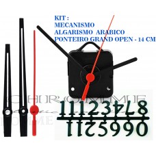 Kit 10 Maquinas De Relógio 13 m.m + Ponteiros Grand Open + Numeros Arabicos