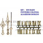 10 Números Romanos Para Relógios + 10 Kits De Ponteiros Coloniais Dourados